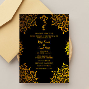 Invitation Mariage indien Golden Elements Image personnalisée