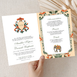 Invitation Mariage indien hindou éléphant Royal Crest Vintage