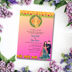 Invitation Mariage indien hindou Ganesha Floral