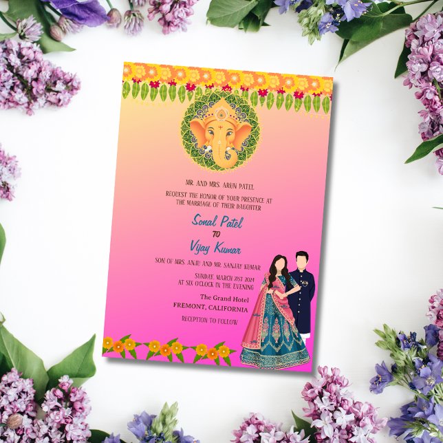 Invitation Mariage indien hindou Ganesha Floral (Créateur téléchargé)