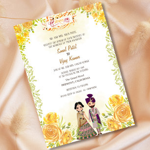 Invitation Mariage indien hindou Ganesha Jaune Floral