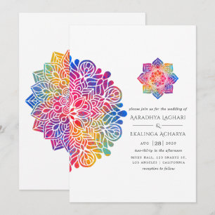 Invitation Mariage indien Mandala Arc-en-ciel