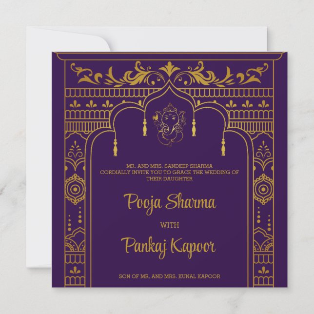 Invitation Mariage indien Mandap Ganesha Gold Script Photo (Devant)