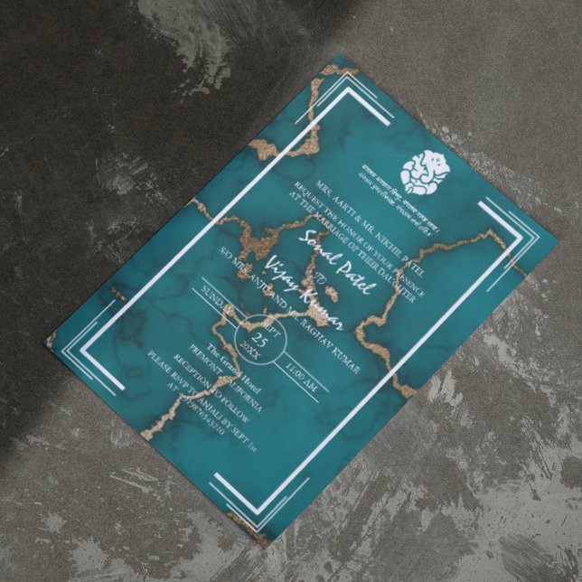 Invitation Mariage indien moderne et hindou Ganesha Marbre (Créateur téléchargé)