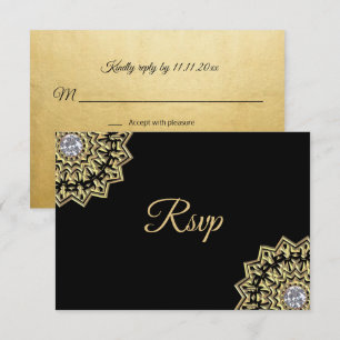 Invitation Mariage indien personnalisé Mandala RSVP Or Noir