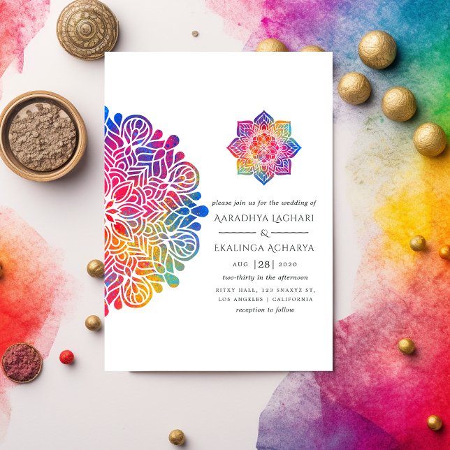 Invitation Mariage indien Rainbow Mandala (Créateur téléchargé)