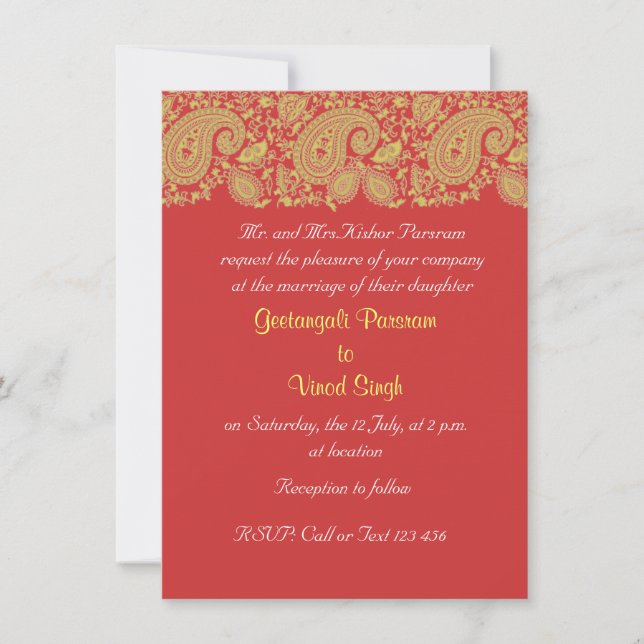 Invitation Mariage indien rouge et or (Devant)