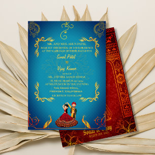 Invitation Mariage indien Royal Golden Peacock Turquoise