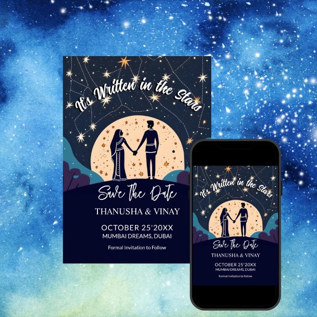 Invitation Mariage indien sauf la date qu'il est écrit en éto (Indian wedding save the date it's written in the stars unique template invitation digital download)