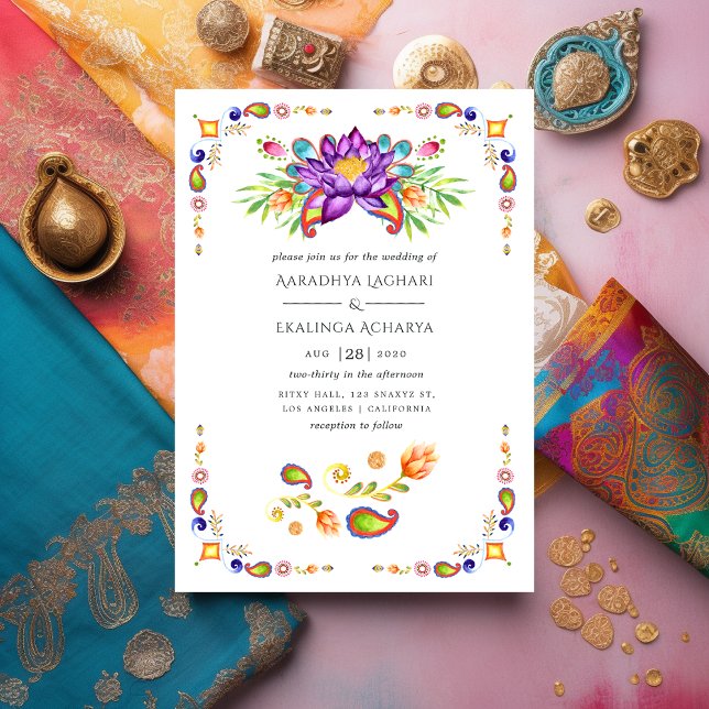 Invitation Mariage indien tendance Floral Paisley (Créateur téléchargé)