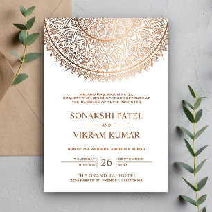 Invitation Mariage indien traditionnel Mandala Bronze Blanc