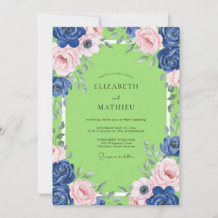Invitation Mariage Indigo Blush Lime Ranunculus Eucalyptus
