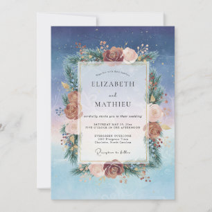 Invitation Mariage Indigo Bourgogne Ranunculus Eucalyptus