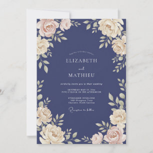 Invitation Mariage Indigo et Pétale d'Ivoire