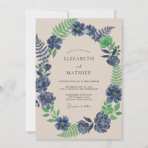Invitation Mariage Indigo Fern Leafy