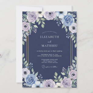 Invitation Mariage Indigo Lilas Ranunculus Sauge