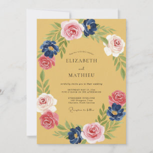 Invitation Mariage Indigo Pétale Rose Moutarde