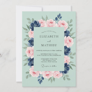 Invitation Mariage Indigo Pétales de Mousse de Mer