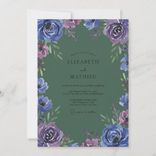 Invitation Mariage Indigo Violet Ranunculus Eucalyptus