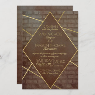 Invitation Mariage industriel en brique et bronze