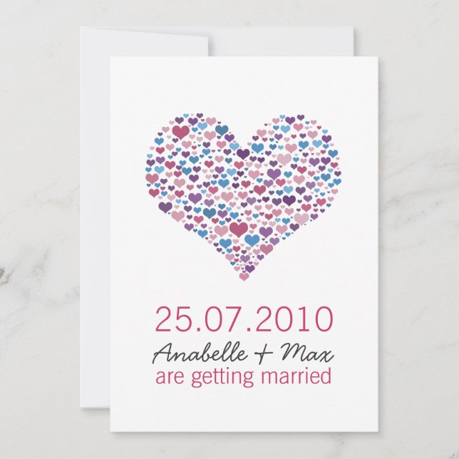 Invitation Mariage informel à coeur doux (Devant)