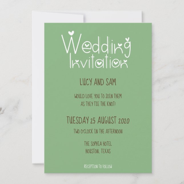 Invitation Mariage informel Typographie moderne Sage green (Devant)