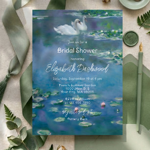 Invitation Mariage inspiré de Monet avec des cygnes et des né