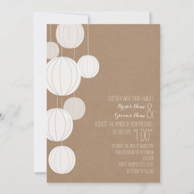 Invitation Mariage inspiré par les carnets de lanternes blanc (Devant)