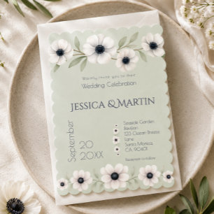 Invitation Mariage intemporel bleu pastel et ivoire Anémone