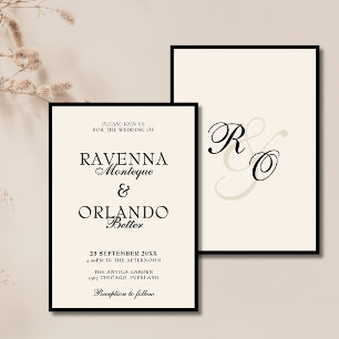 Invitation Mariage Intemporel Monogramme Ivoire Noir Argent A