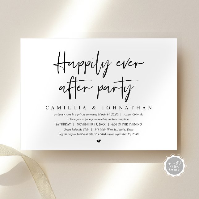 Invitation Mariage Intime, Fête de Bonheur Éternel (Wedding Elopement, Happily Ever after Party Dinner Invitation, Modern Script, Digital Download)