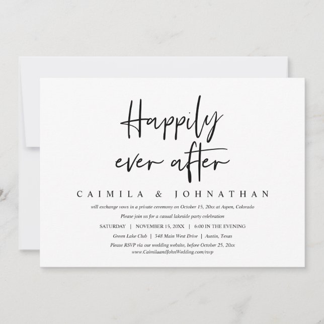 Invitation Mariage Intime Fête d'Elopement, Heureux pour Touj (Devant)