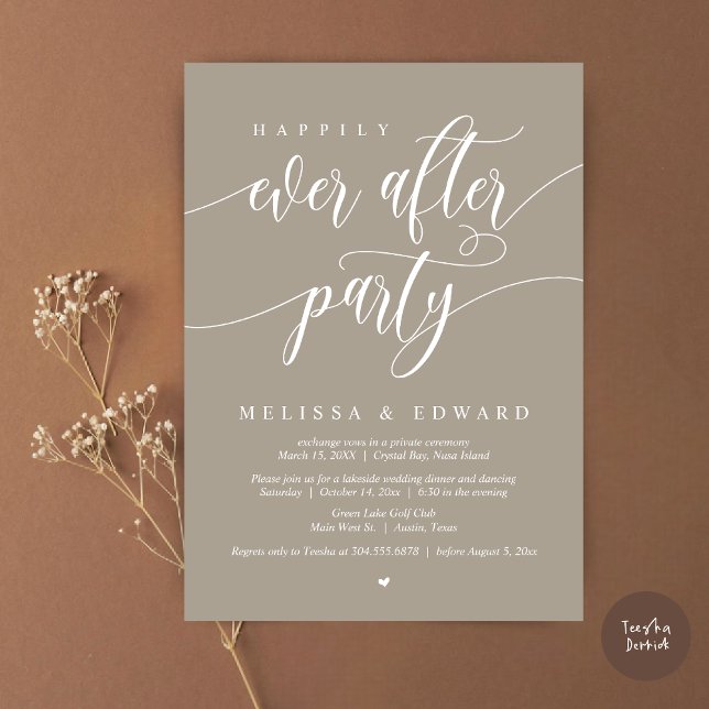 Invitation Mariage Intime Happily Ever After, Simply Taupe (Happily Ever After Elopement Party Invitation Card, PDF, Modern Wedding Dinner, in Simply Taupe)