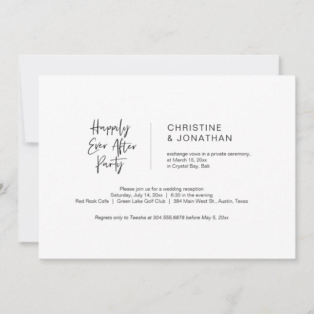 Invitation Mariage Intime Minimaliste, Noir (Devant)