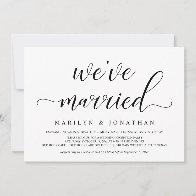 Invitation Mariage Intime, Réception de Mariage Élégante (Devant)