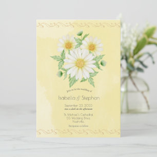 Invitation Mariage Invitat de  de marguerites blanches jaunes