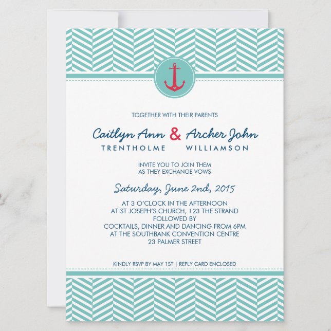 Invitation MARIAGE INVITER ancre nautique monogramme personna (Devant)