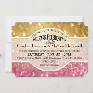 Invitation Mariage Inviter Bokeh Movie Ticket Style Gold Rose