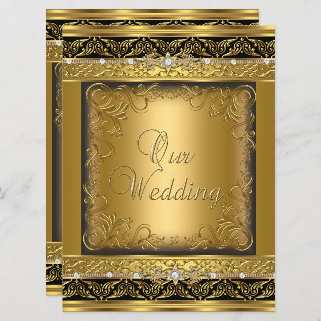 Invitation Mariage Inviter Métallic Gold Black Diamond (Devant / Derrière)