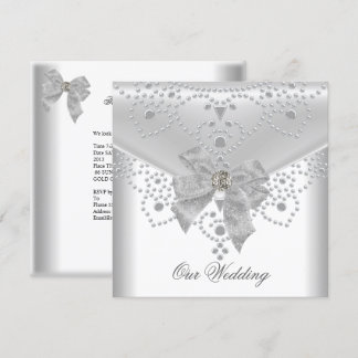 Invitation Mariage Inviter White Argent Overlay Bijou de la m