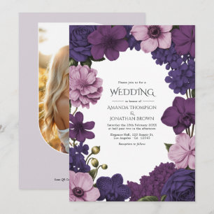 Invitation Mariage Iris de minuit, Prune veloutée et Pétales 