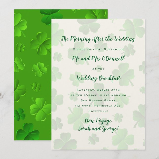 Invitation Mariage irlandais Petit-déjeuner de fête Invitatio (Devant / Derrière)