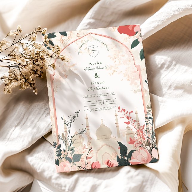 Invitation Mariage islamique floral traditionnel élégant (Créateur téléchargé)