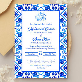 Invitation Mariage islamique marocain bleu et blanc