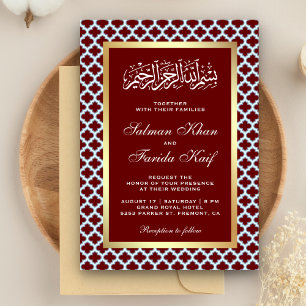 Invitation Mariage islamique motif quatrefeuilles marocain bo