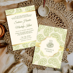 Invitation Mariage islamique musulman à motifs cachemire vert