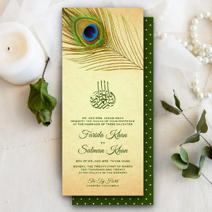 Invitation Mariage islamique musulman avec plume de paon vint