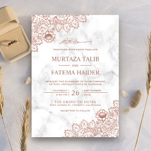 Invitation Mariage Islamique Musulman Dentelle Or Rose Marbre