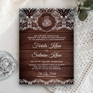 Invitation Mariage islamique musulman en bois rustique et den