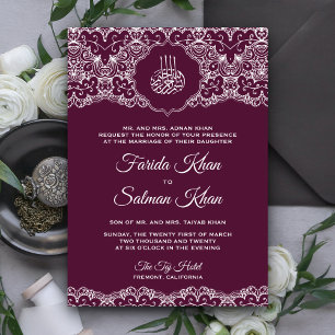 Invitation Mariage islamique musulman en dentelle blanche et 